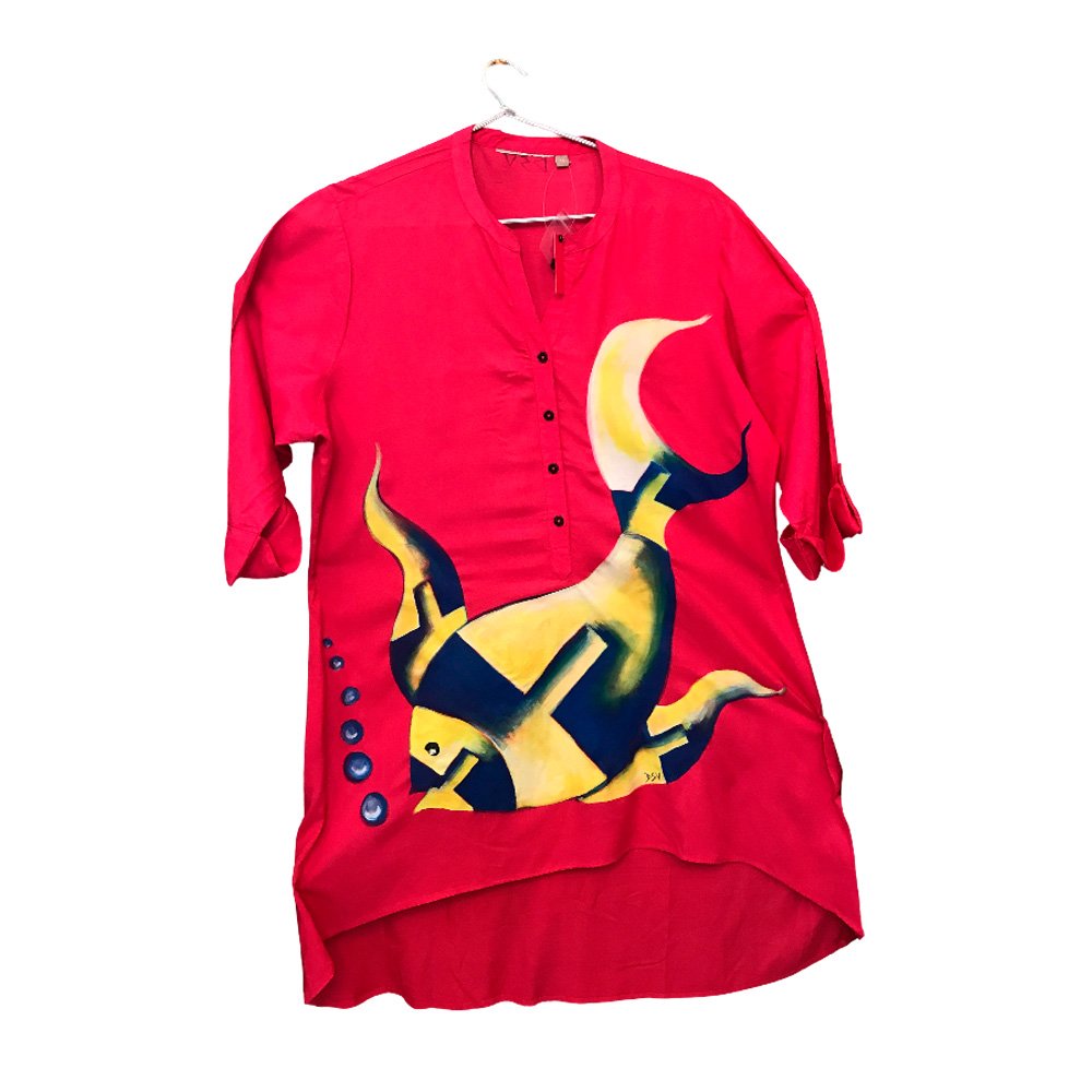 Hand Painting Of Fish on Kurta