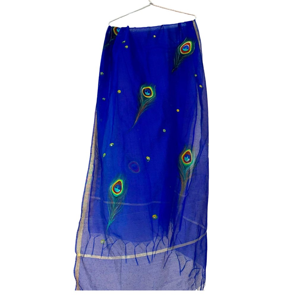 Hand painting (peacock) on Chanderi Silk Dupatta
