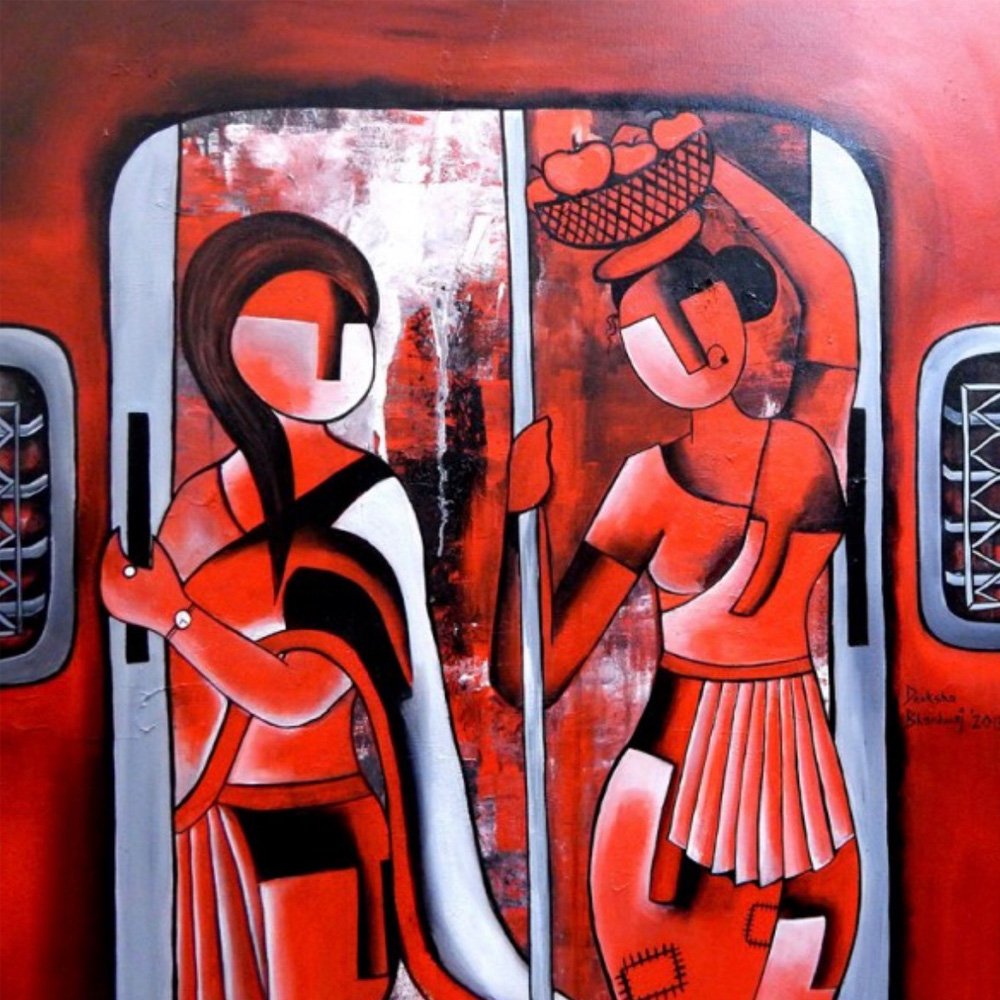 Status-free Mumbai Locals Veer-Courage-Navras 9 |  36 x 36" | Acrylic On Canvas